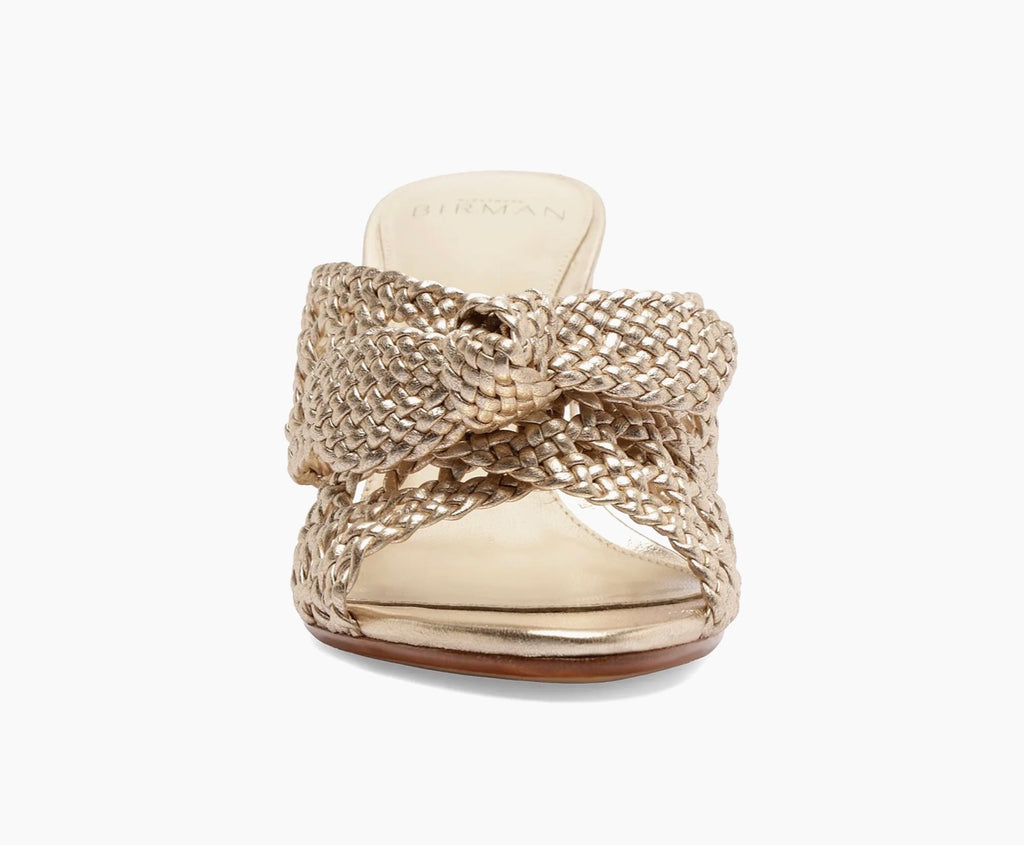 Alexandre Birman Belinda 75mm Woven Leather Mules Gold
Size 38.5 / US 8.5