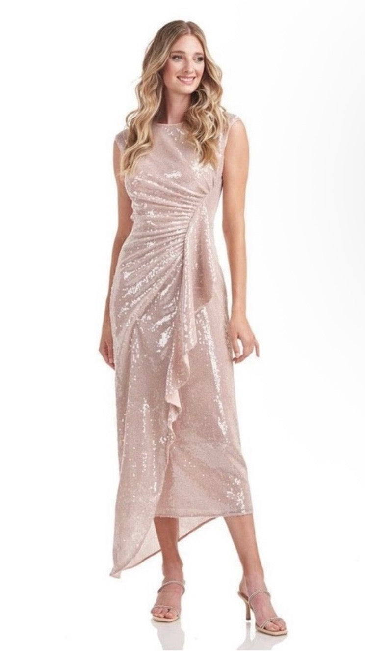 Kay Unger New York Carla Shirred
Sequin Dress w/ Drape Nude Pink Sz 12 $386