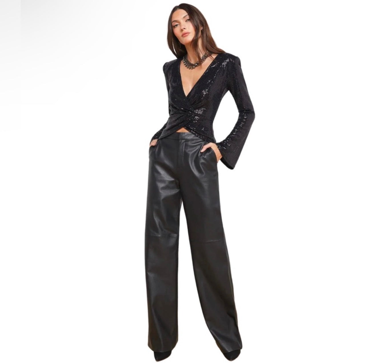 L'AGENCE Katya Bell Sleeve
Top Sequin Black Small