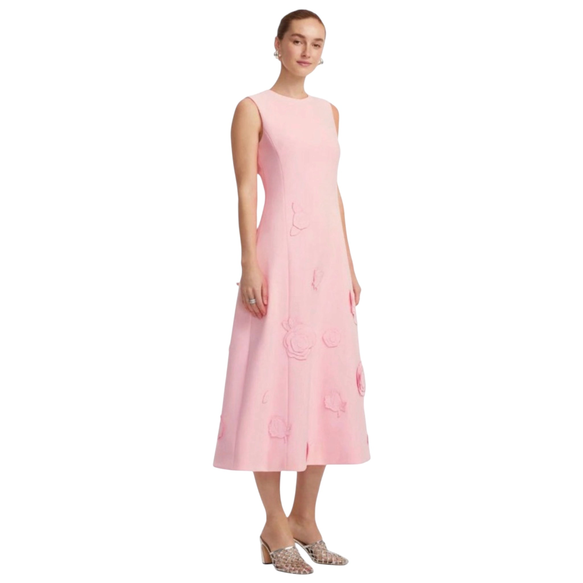 LEO LIN Cleo Appliqué Sleeveless Midi Dress Blush Pink Size 10
