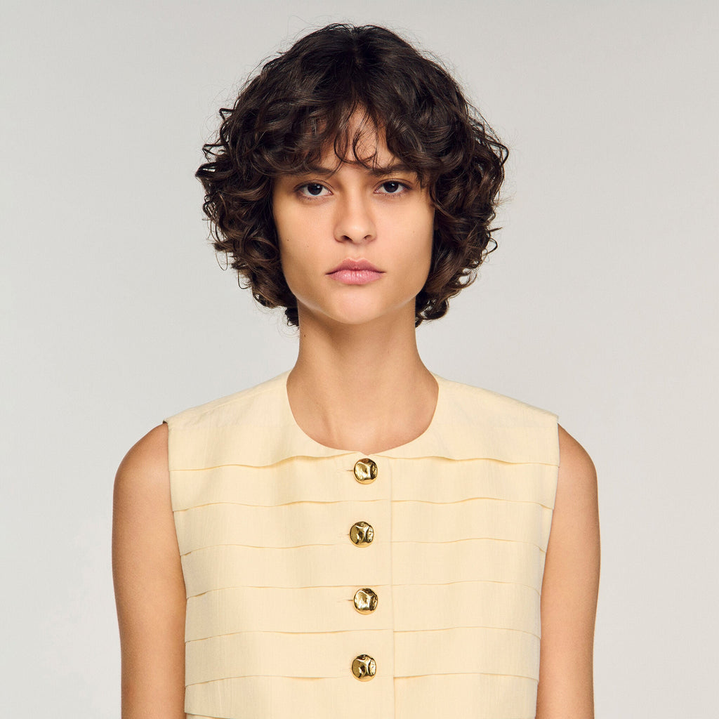 SANDRO Vanilla Pleated Crop Top & Mini Skirt Set FR 42 US 10