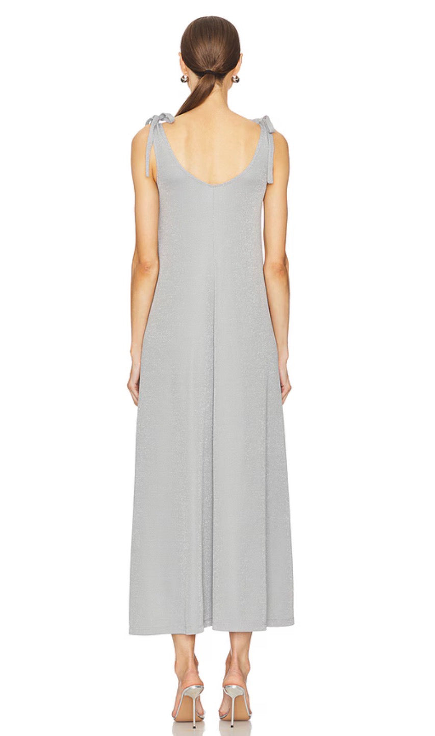 SLEEPER Kylie Lurex Slip Dress in Silver  $250