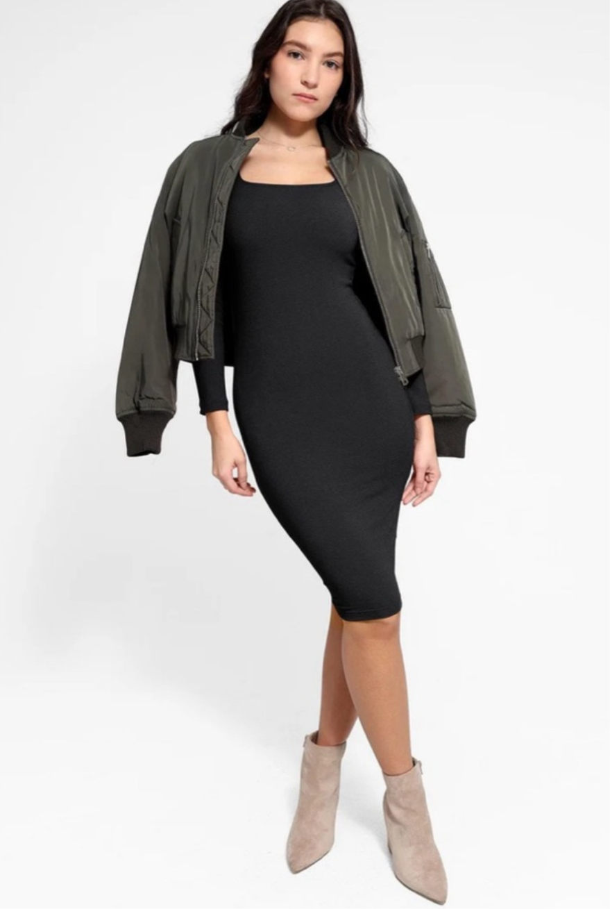 Popilush The Shapewear Dress Long Sleeve Midi in Black $100