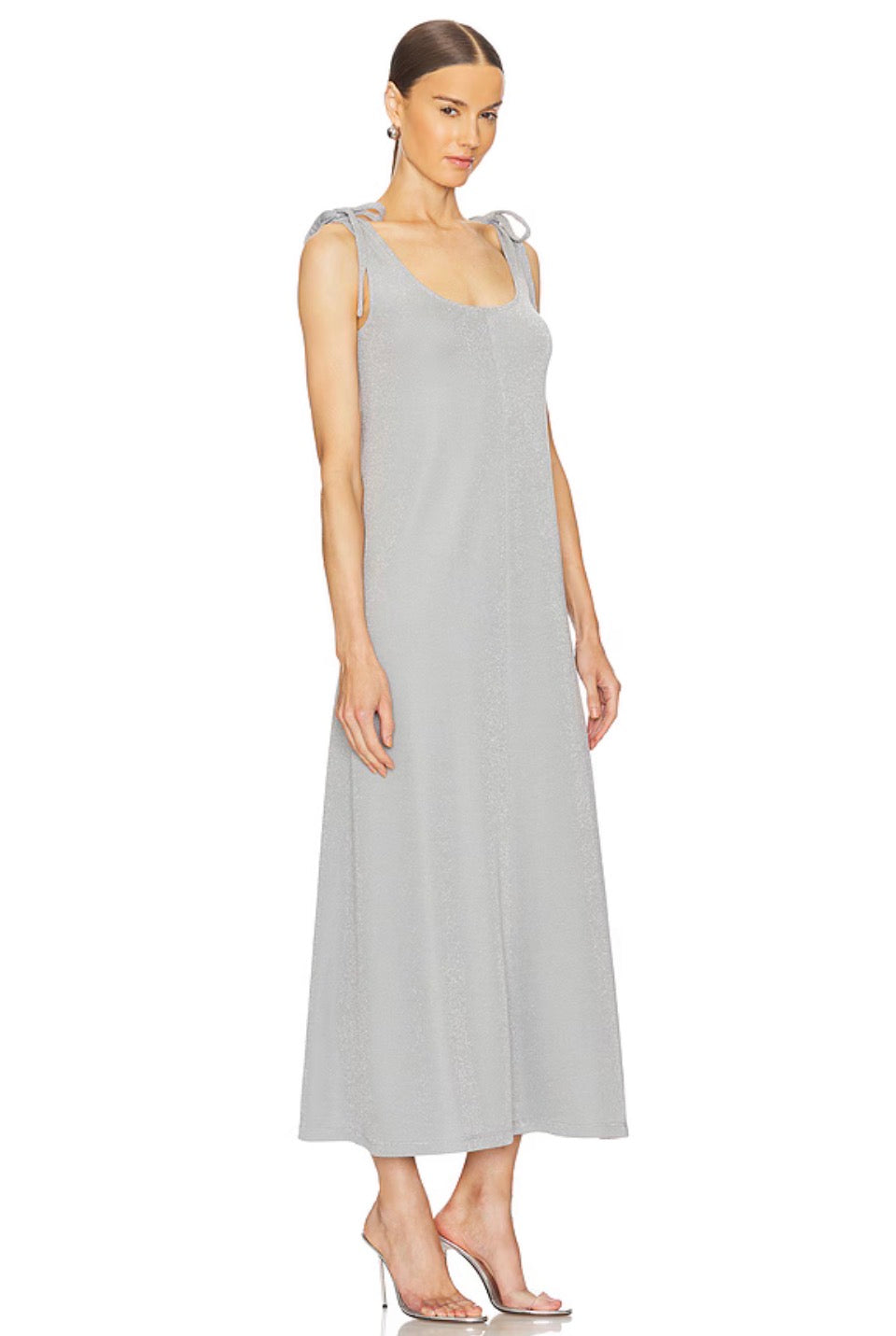 SLEEPER Kylie Lurex Slip Dress in Silver  $250