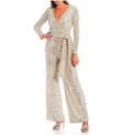 Eliza J Sequin V-Neck Long Sleeve Straight Leg Wrap Jumpsuit Sz 4 $198