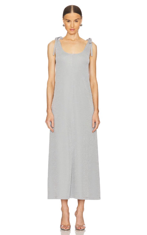 SLEEPER Kylie Lurex Slip Dress in Silver  $250