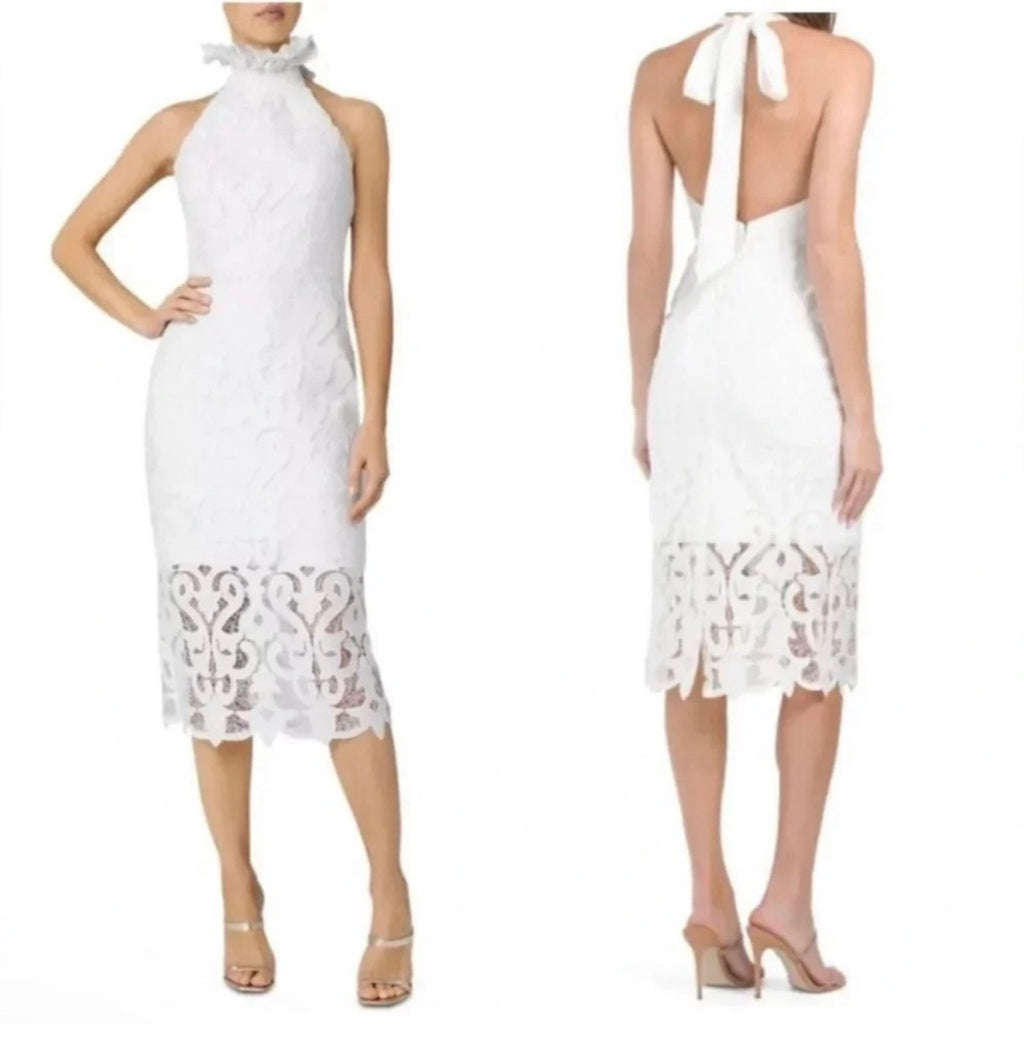 Milly Bridget Guipure Lace Dress White Midi Halter Sz 4