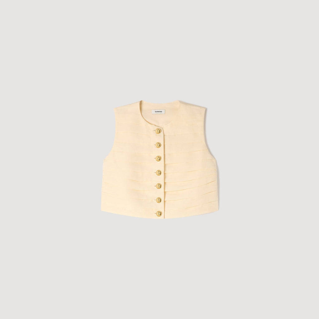 SANDRO Vanilla Pleated Crop Top & Mini Skirt Set FR 42 US 10