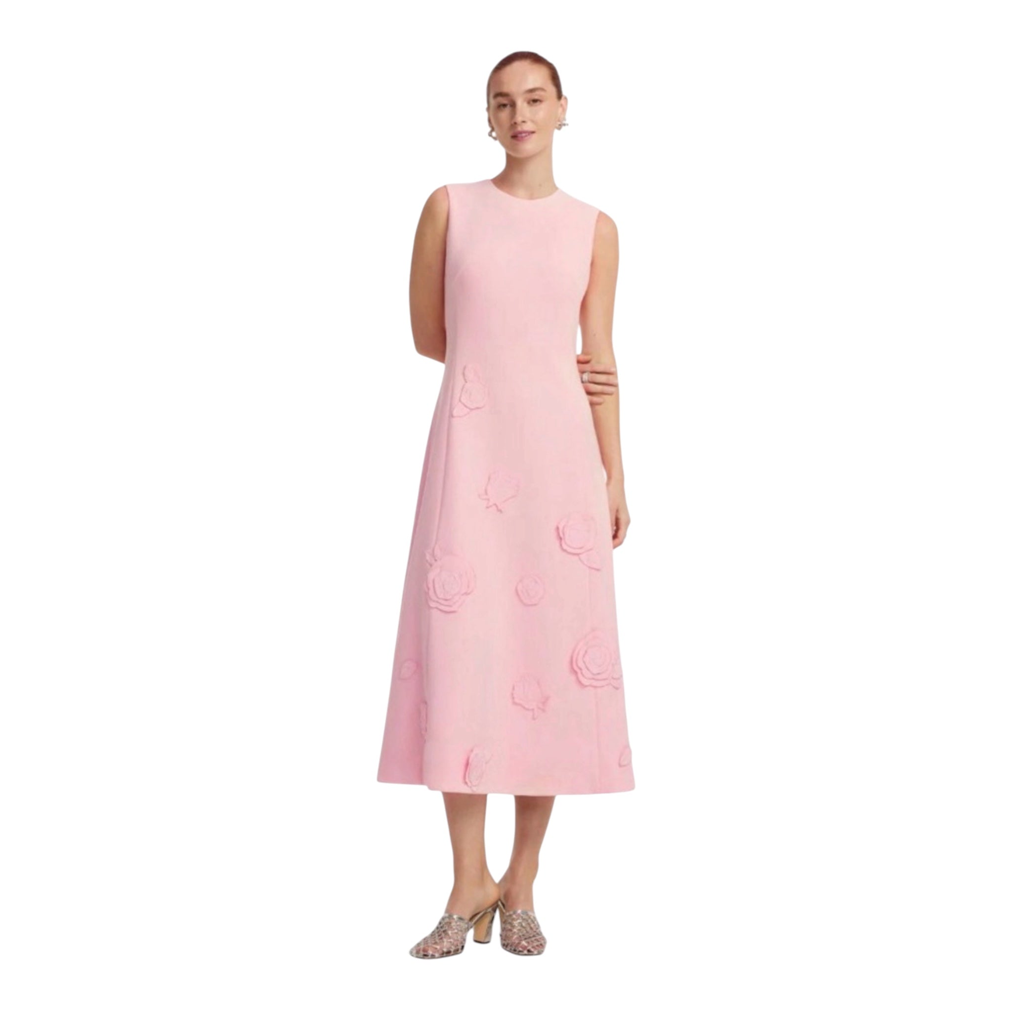LEO LIN Cleo Appliqué Sleeveless Midi Dress Blush Pink Size 10