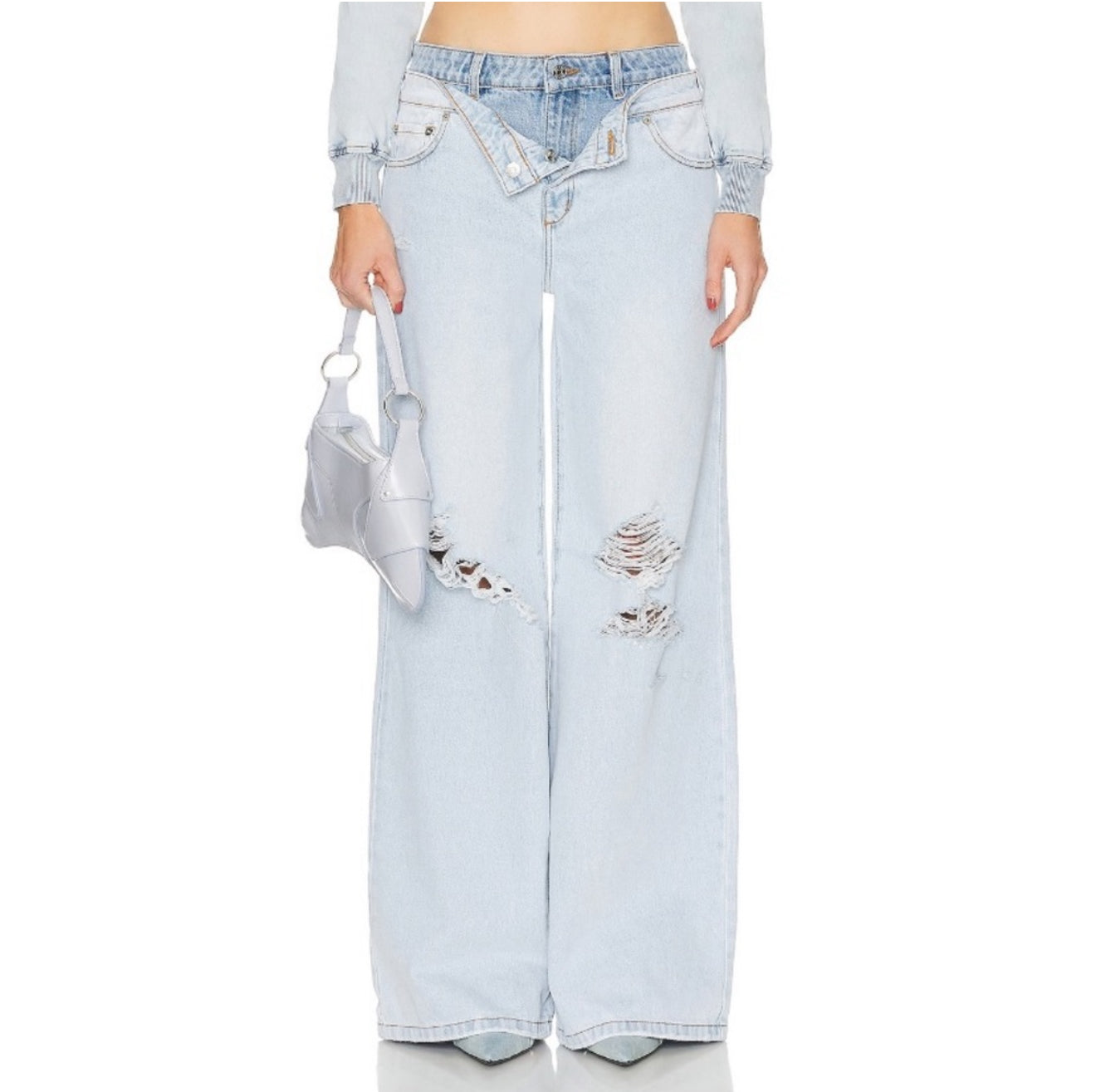SER.O.YA Saphira Double
Waisted Wide Leg Jeans in Skylight Sz
27 $378
