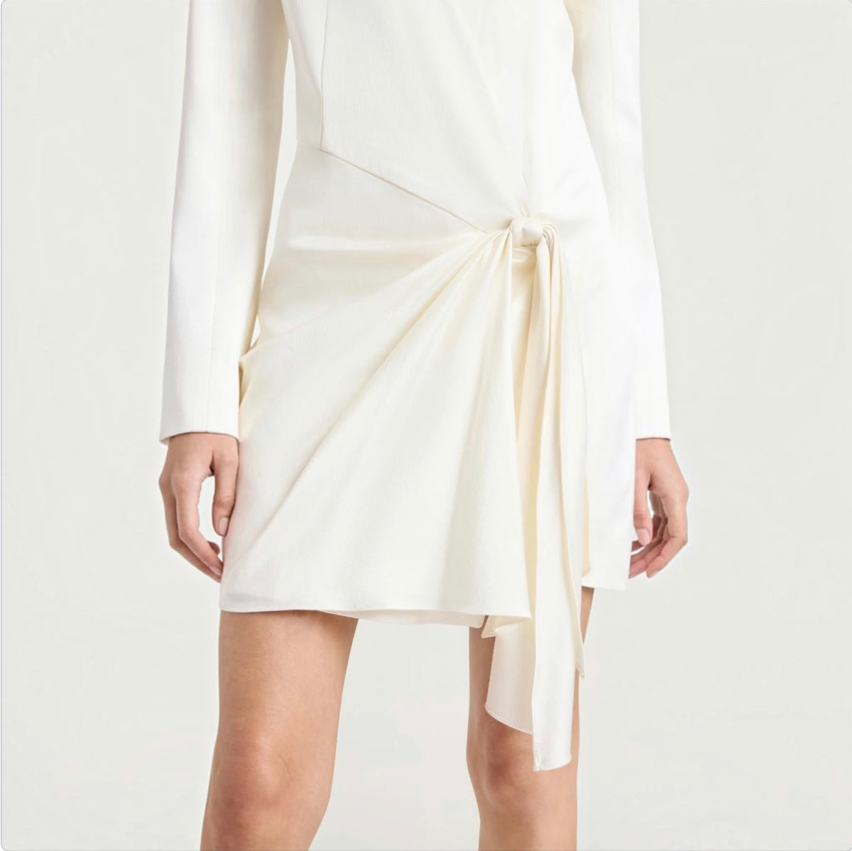 CINQ À SEPT Irma Ivory Satin Tie Front Mini Dress Size 8