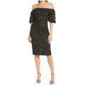 Xscape Black Off-Shoulder 3D Floral Lace Sheath Cocktail Dress Size 2