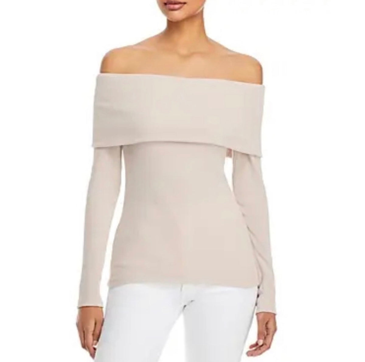 Enza Costa Off Shoulder Ribbed Knit Top Rose Tan Size Small New