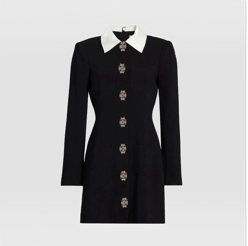 CINQ À SEPT Sheryl Crystal-Embellished Shirtdress Black/Ivory Size 8