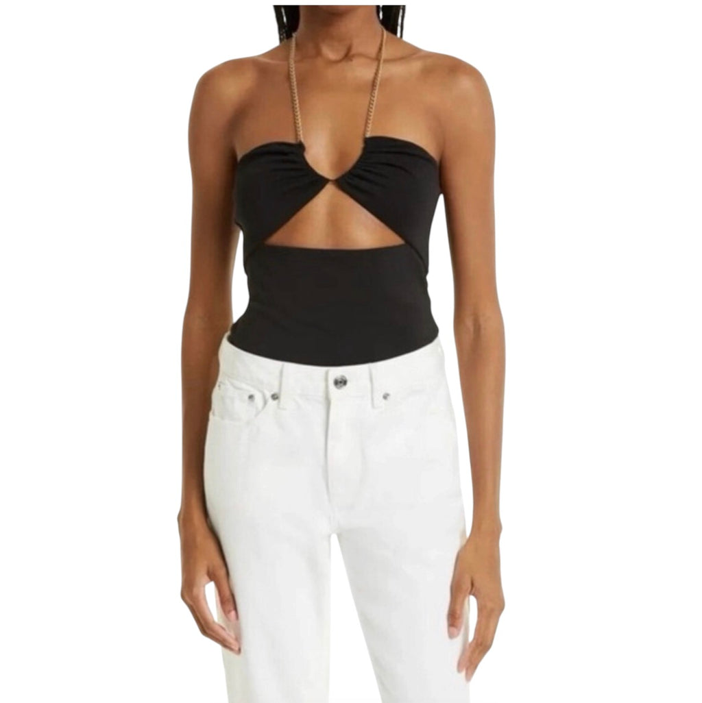 Alice + Olivia Sariya Cutout Black Bodysuit Chain Neck Medium