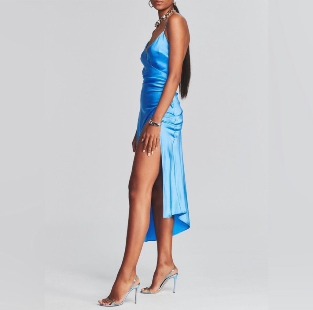 Ser.o.ya Emma Silk Midi Dress in Marina Large $398