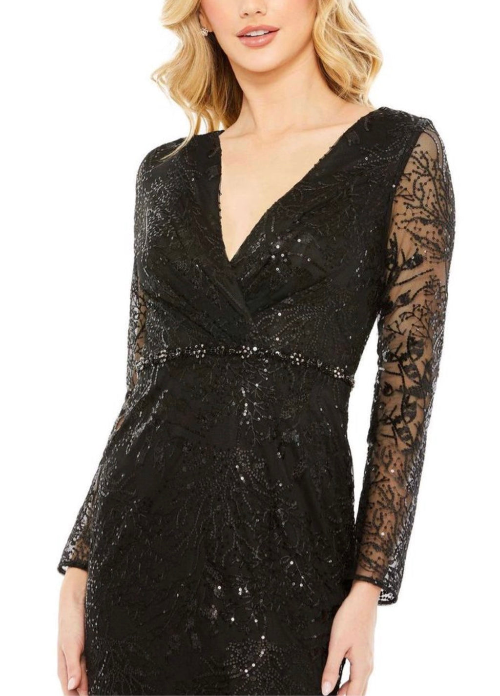 Mac Duggal Sequin Lace Mermaid Gown Black Size 6 Style 68016 $698