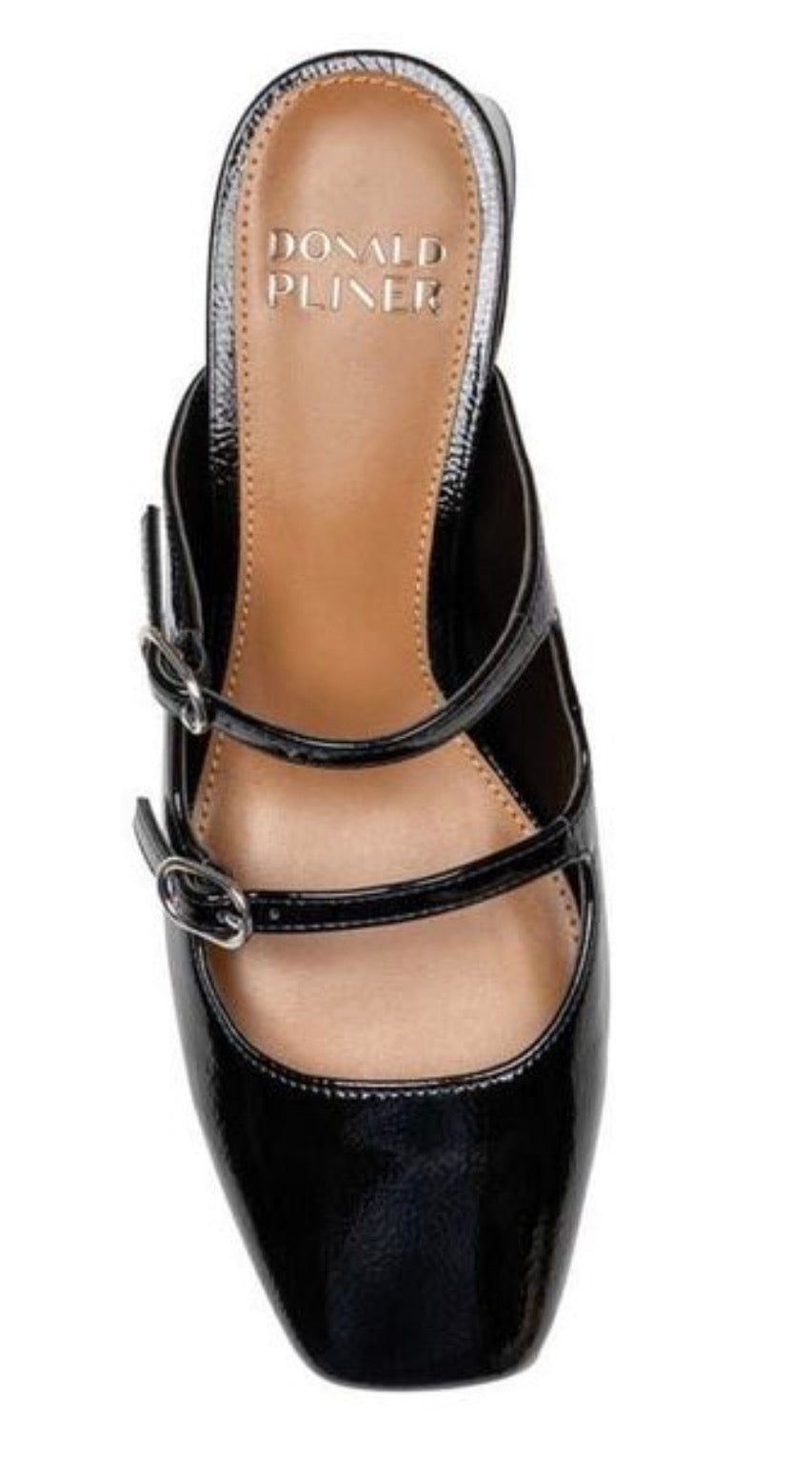 Donald Pliner Tria Double Strap Mule Black Patent Leather Sz 7 $228