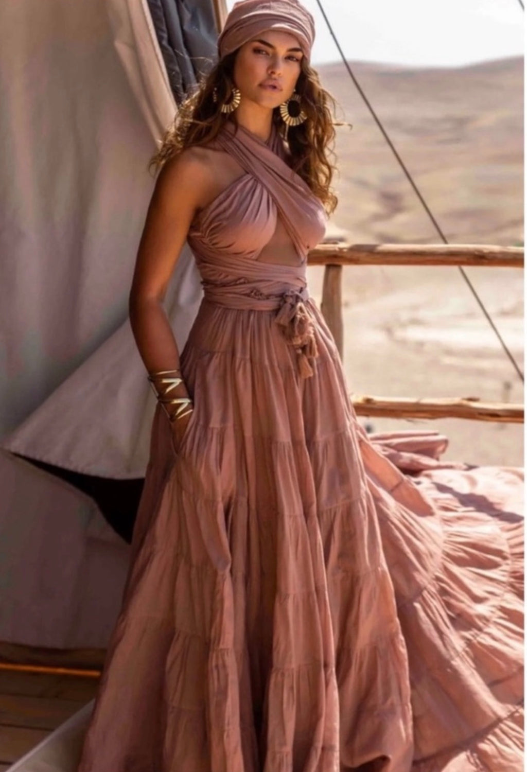 ERIKA PENA Selma Bohemian
Maxi Dress in Warm Sand Sz Large/XL $488