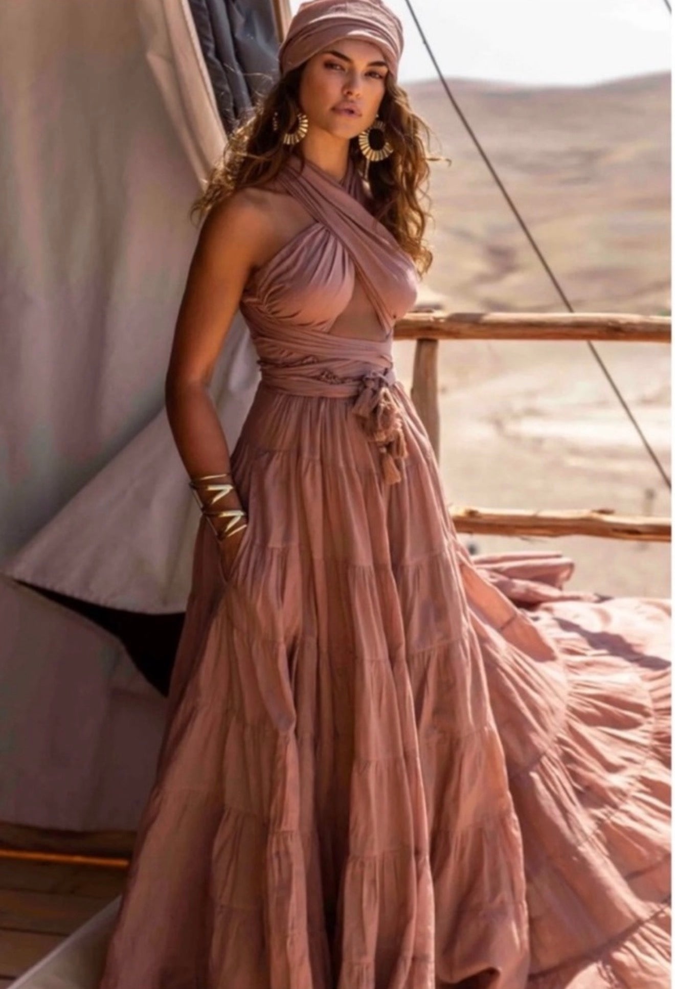 ERIKA PENA Selma Bohemian
Maxi Dress in Warm Sand Sz Large/XL $488