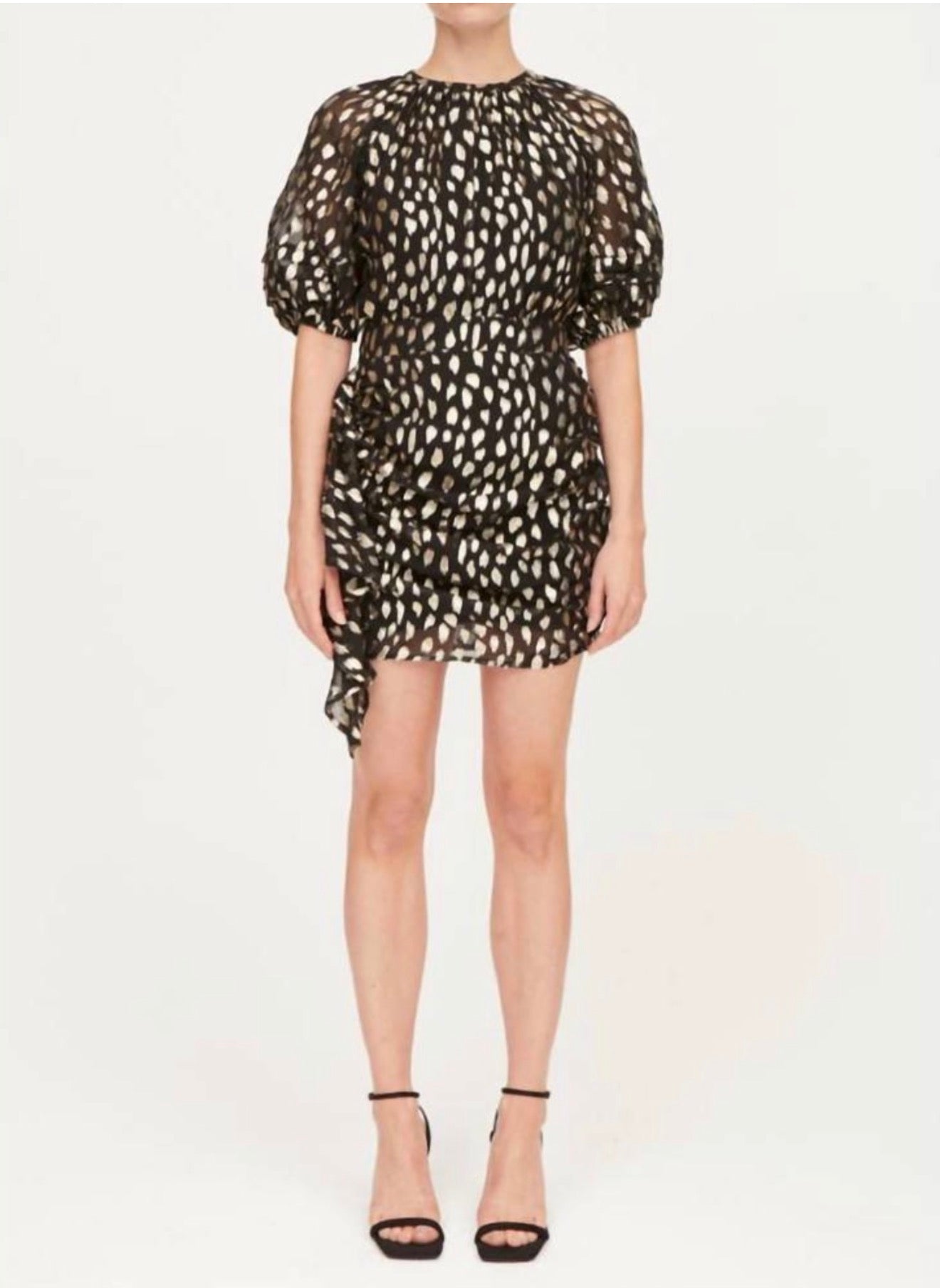 RHODE Hannah Black Gold Metallic Silk Blend Ruffle Mini Skirt $365