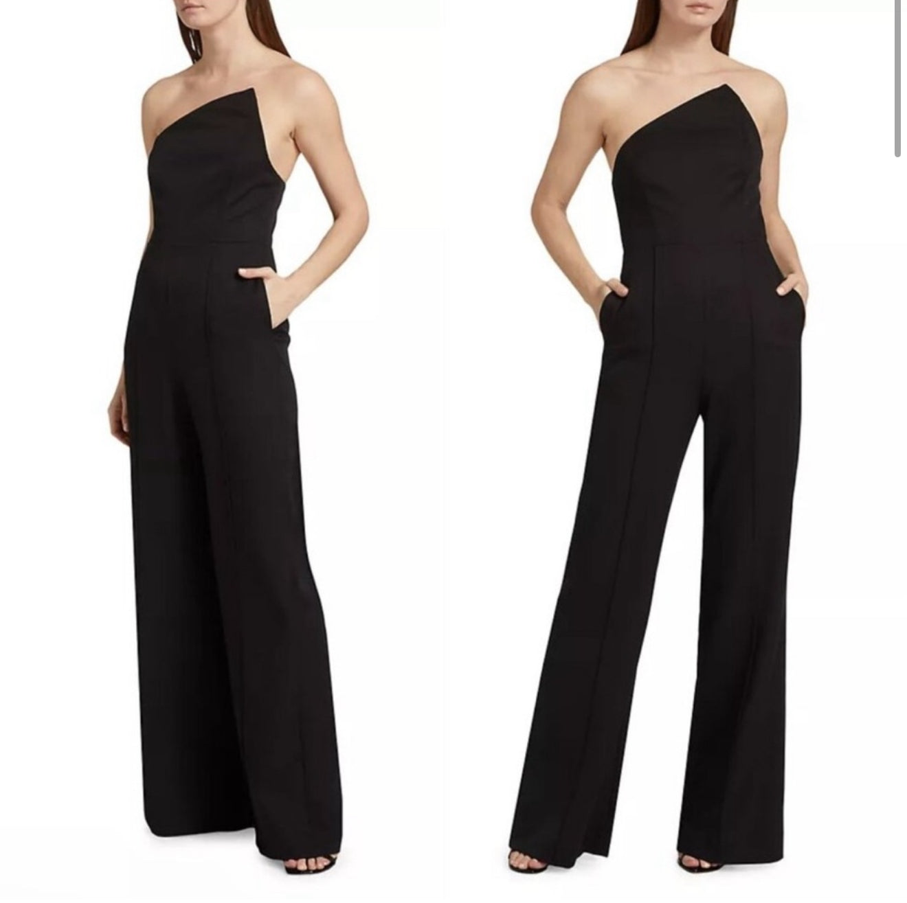 Milly Atlas Cady Asymmetric Neck Jumpsuit Black Strapless Wide Leg Sz 4 $450