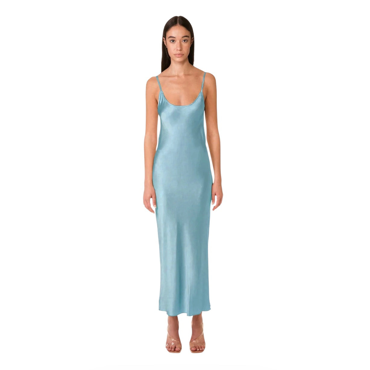 MOTHER OF ALL Kelly Stretch Silk Slipdress In Smoky Light Blue