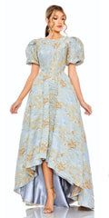 Mac Duggal 11608 Floral Jacquard
High Low Evening Gown Blue +
Gold Size 8 $798
