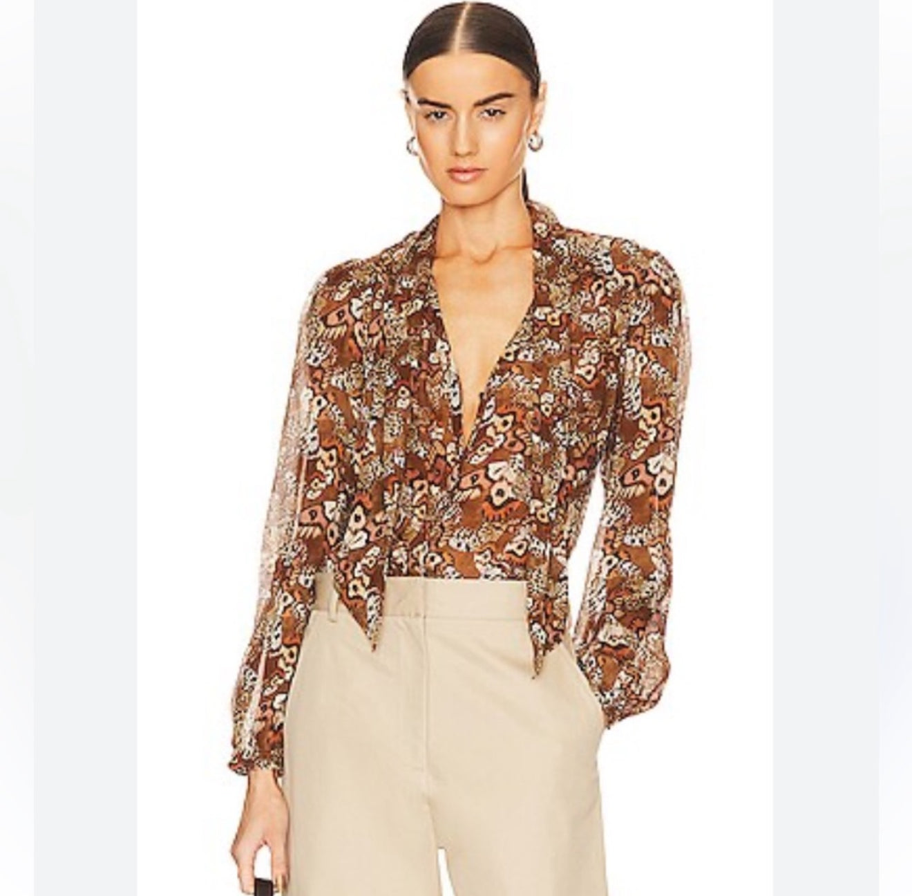 Paige Silk Marcela Blouse in Cinnamon Multi Butterfly $299