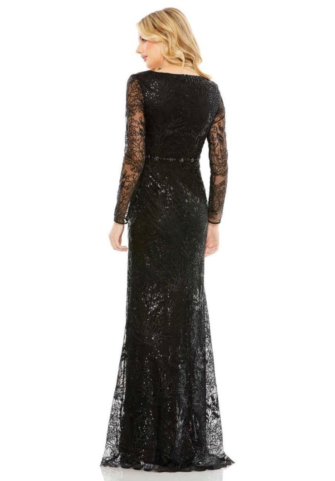 Mac Duggal Sequin Lace Mermaid Gown Black Size 6 Style 68016 $698