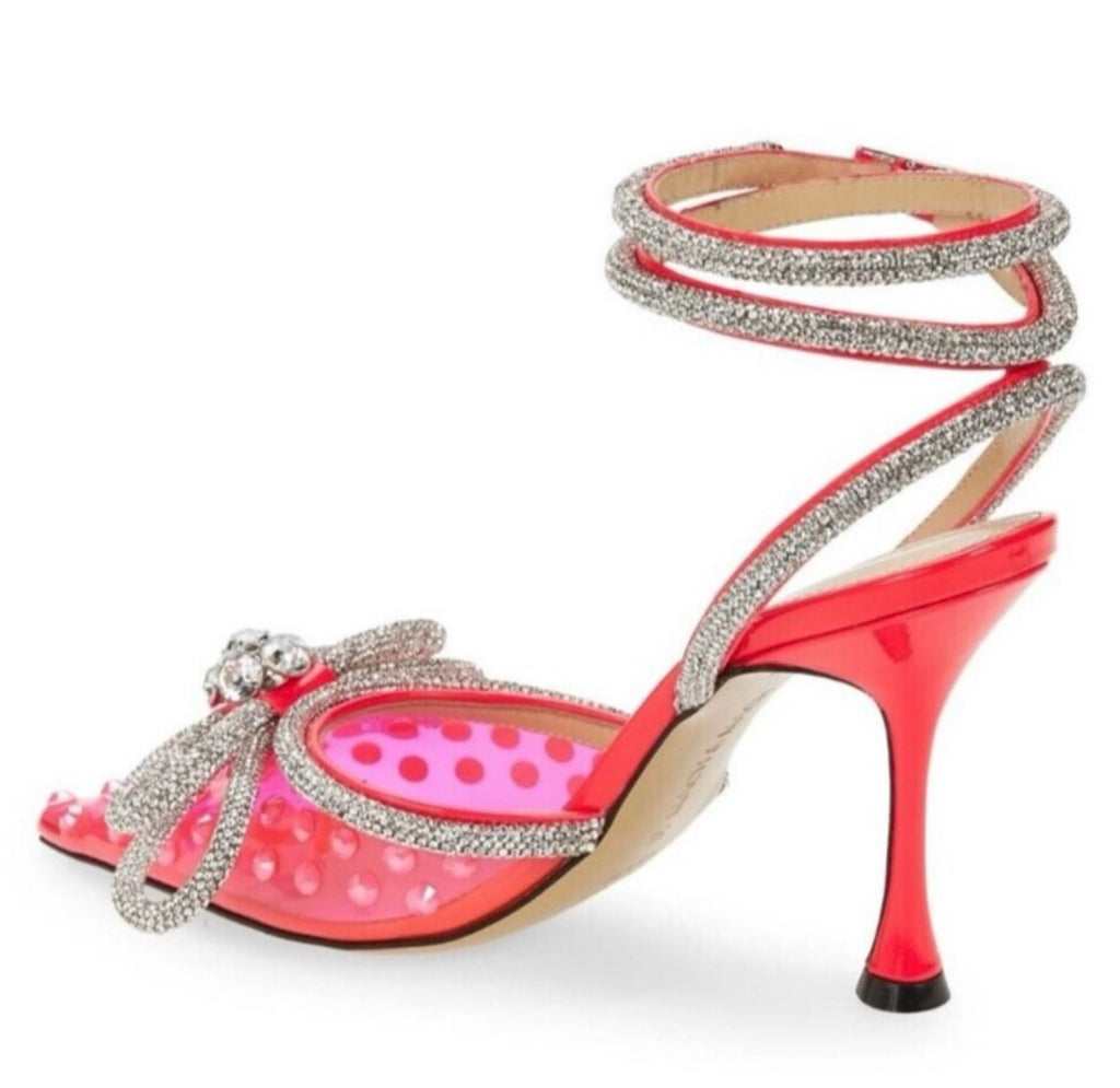 Mach & Mach Double Bow Pink Stiletto Heels with Rhinestone Accents Sz 37 US Sz 7  $1,100