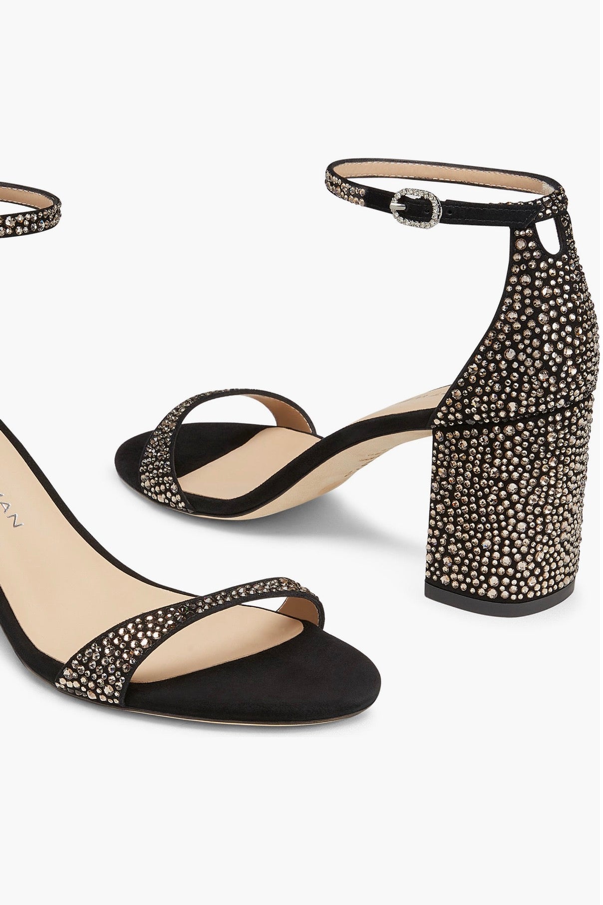 Stuart Weitzman
Nudist Shine Block 75
Sandal Jet Hematite/ Black Sz 10 $795