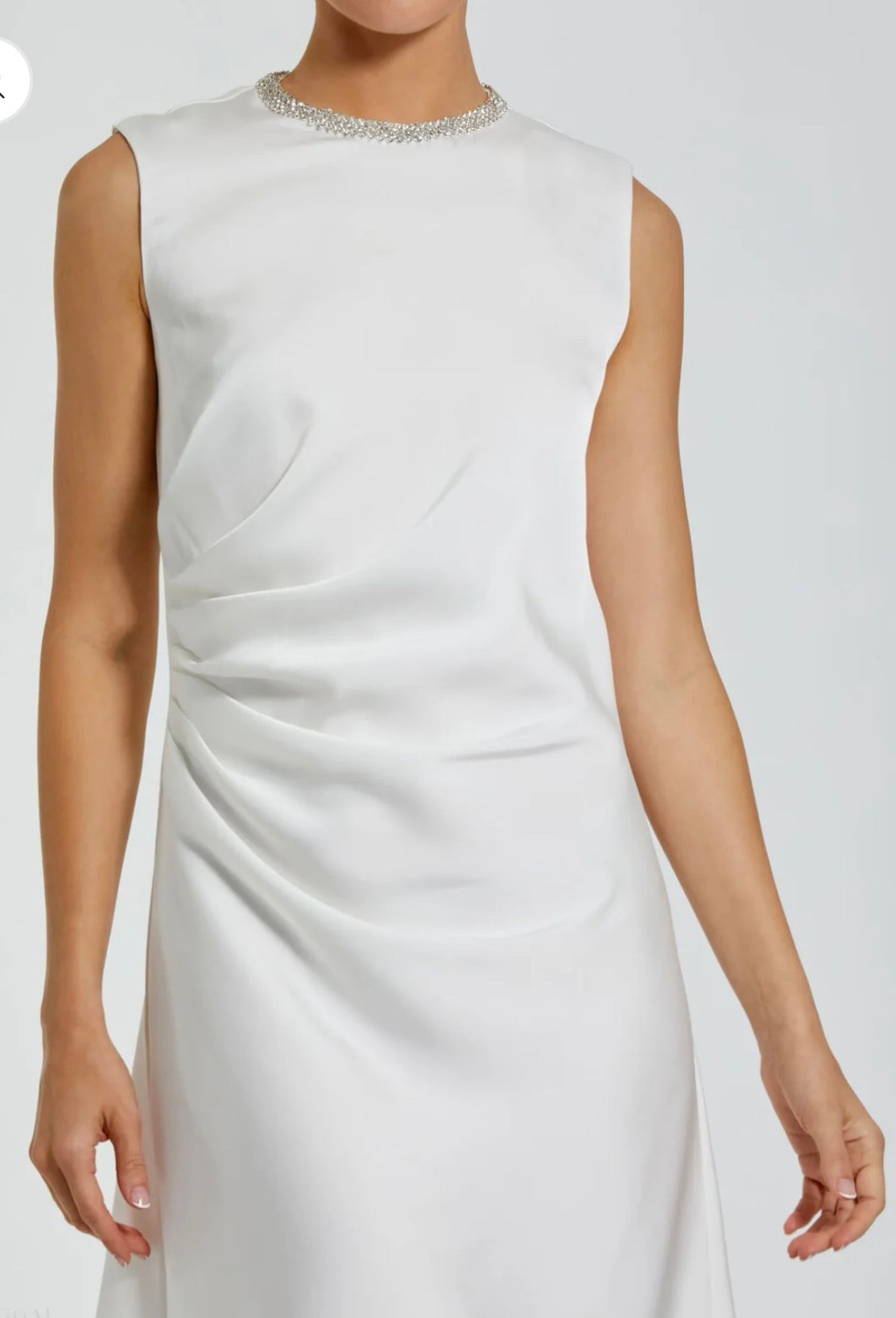 Ieena Mac Duggal White Rhinestone Neckline Draped Mini Dress #556971 Sz 10 $238