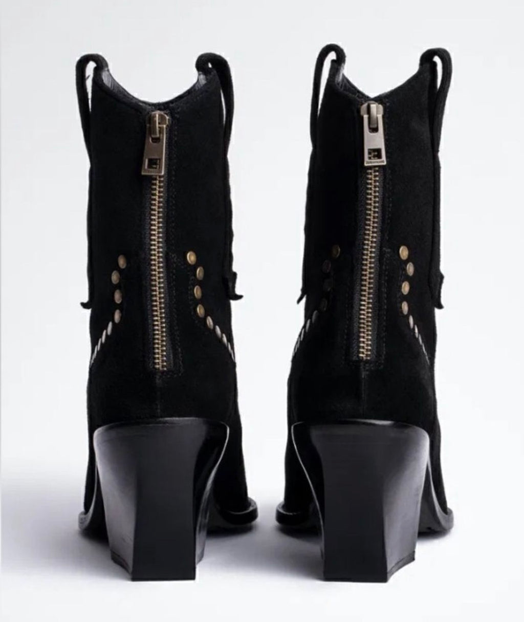 Zadig & Voltaire Cara Studded Suede Cowboy Boots Black 
Size: EU 40 / US 9