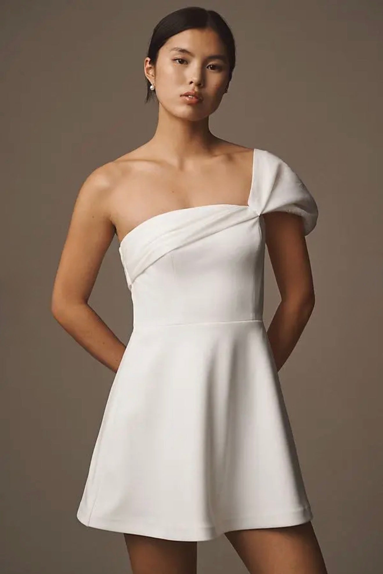Dress The Population Olive One-Shoulder Mini Dress Ivory White Sz Small