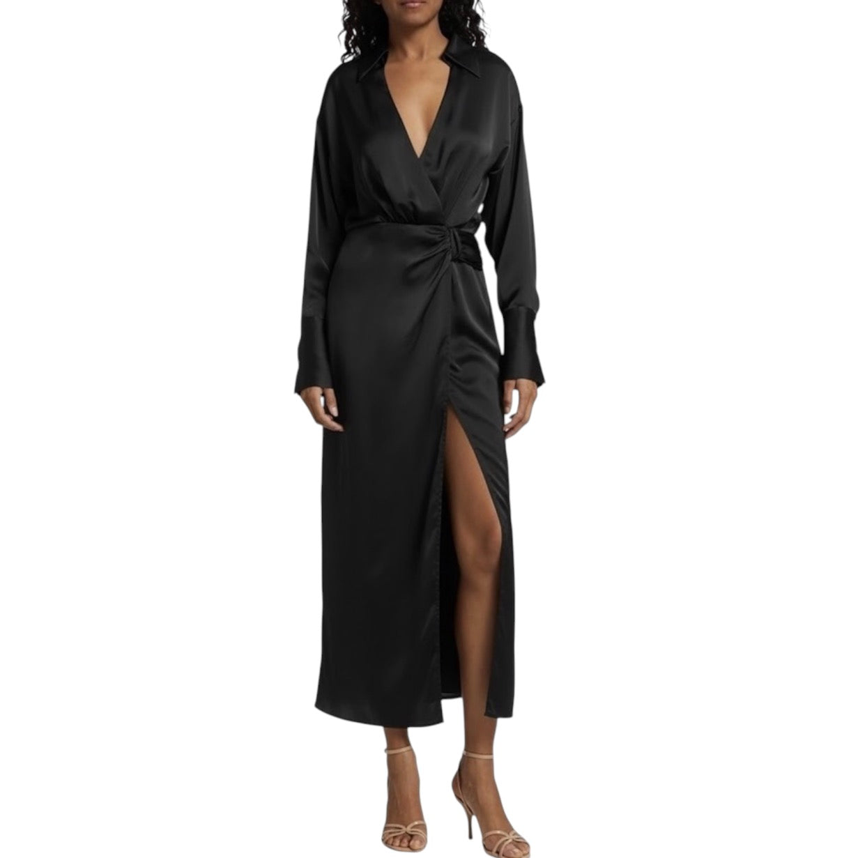 Ramy Brook Aurora Draped Satin Shirtdress in Black Sz 0