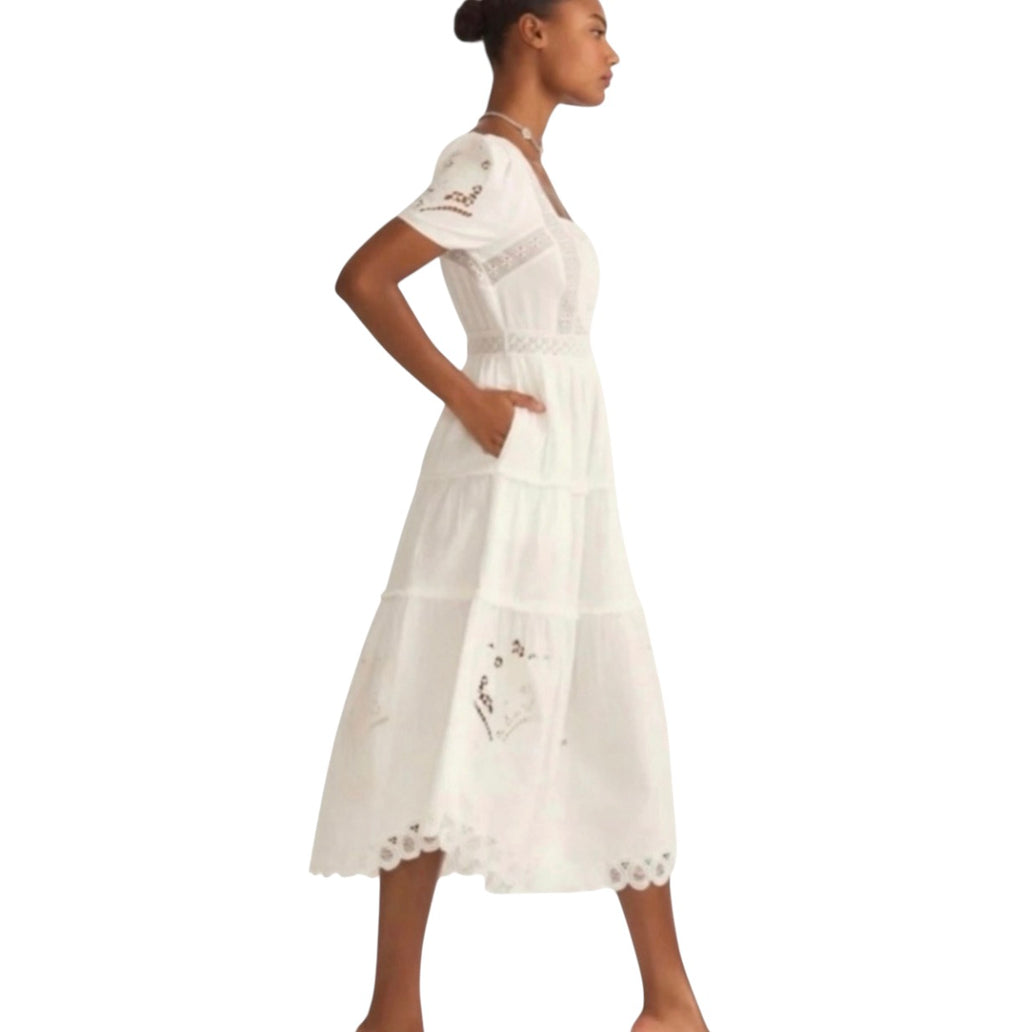 LoveShackFancy Prairie Midi Dress in True White Sz 0