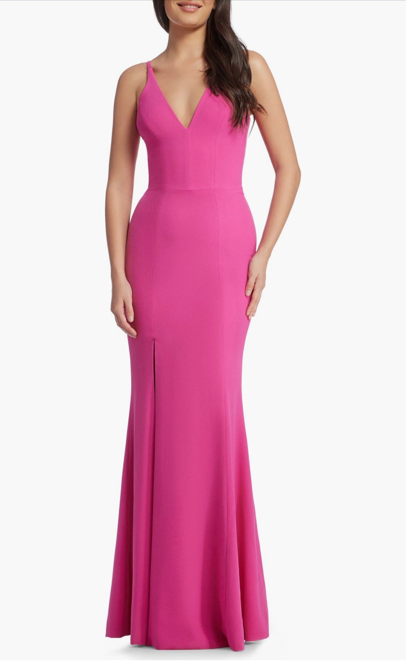 Dress the Population Iris Slit Crepe Gown Bright Fuchsia Small $198