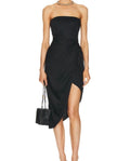 Gauge81 Lica Strapless Linen Midi Dress in Black Size 2