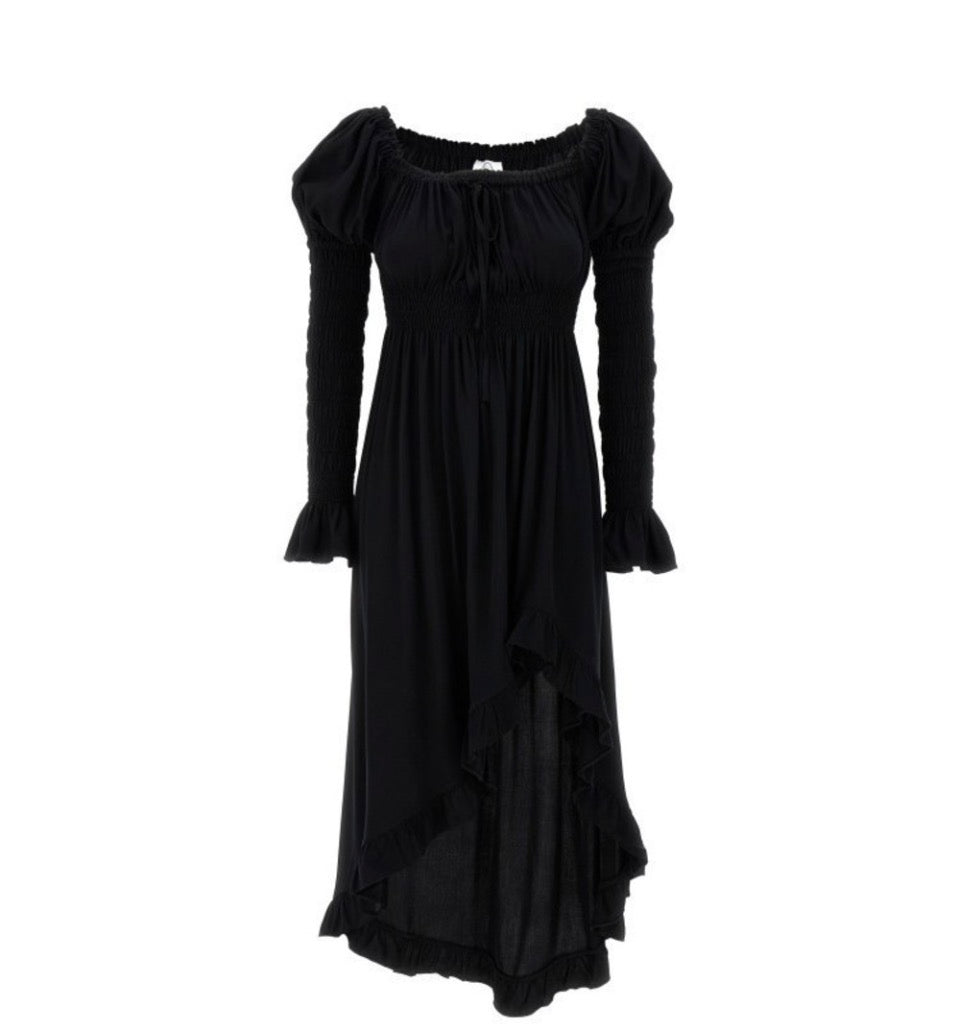 SLEEPER Juliette
Shirred Asymmetric
Dress in Black Medium 
$370