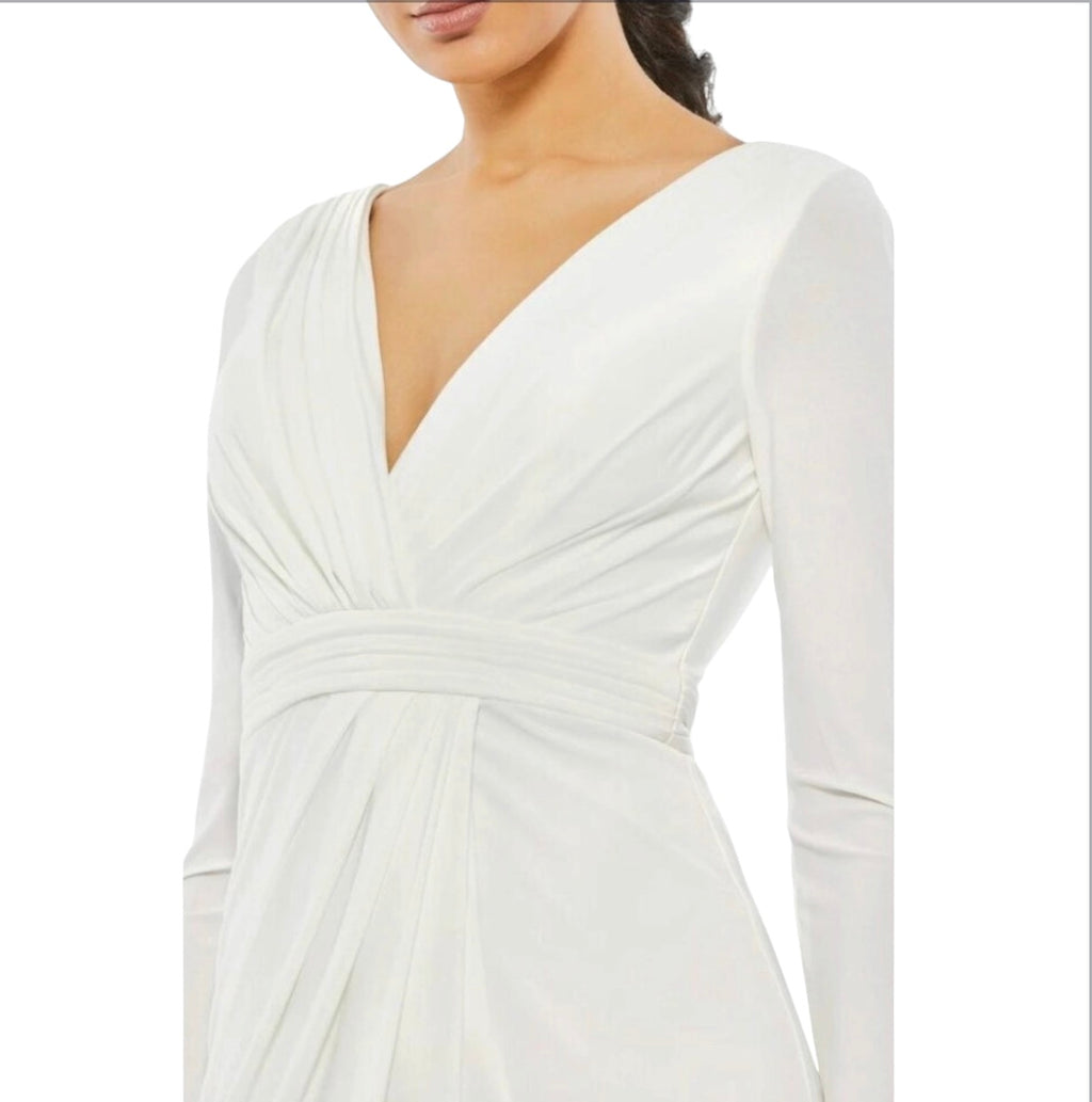 Ieena Mac Duggal 26554 Long Sleeves V-neck Long Side Split Gown  White sz 0