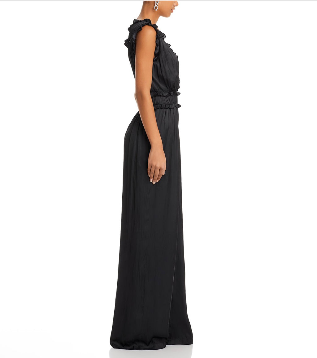 Ramy Brook Katelyn Ruffle Satin Jumpsuit in Black sz 2 $545