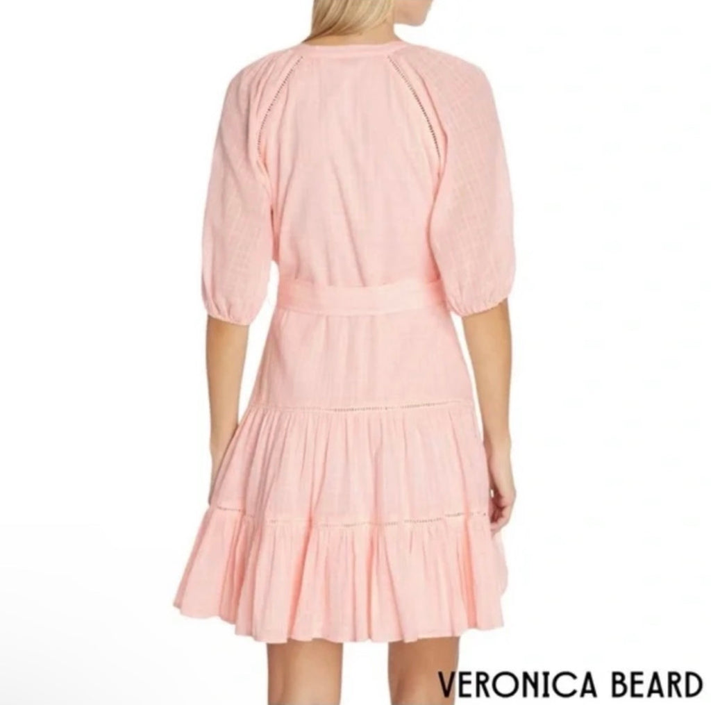 New! Veronica Beard Dewey Tiered Cotton Button-Up Tie Waist Dress Sz 2 $398