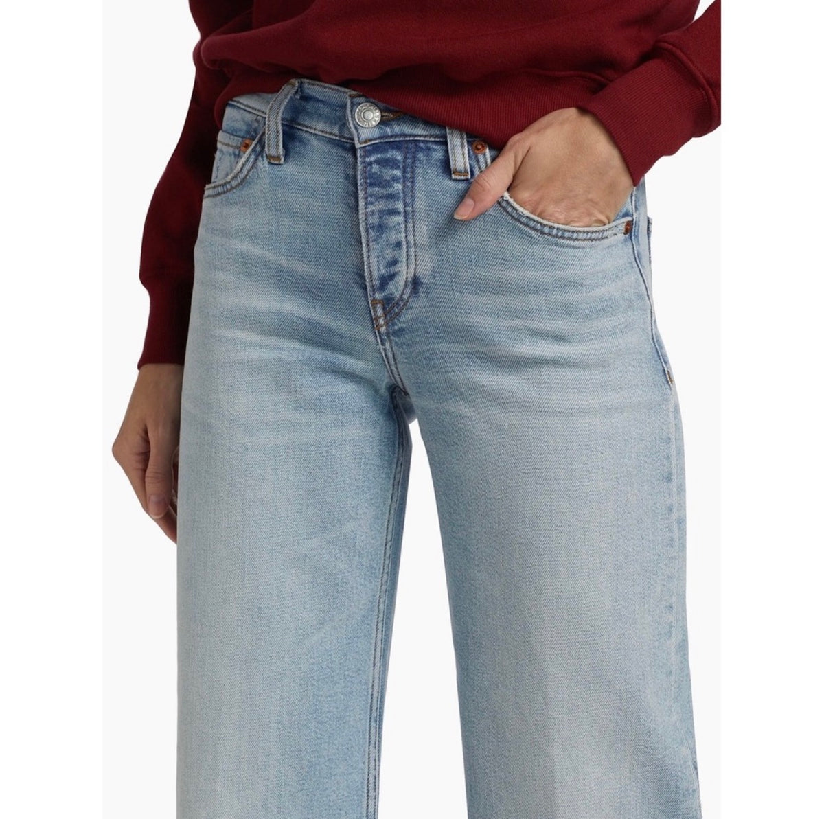 Re/done Mid-Rise Stretch Wide-Leg Crop Jeans in Undertow Sz 32