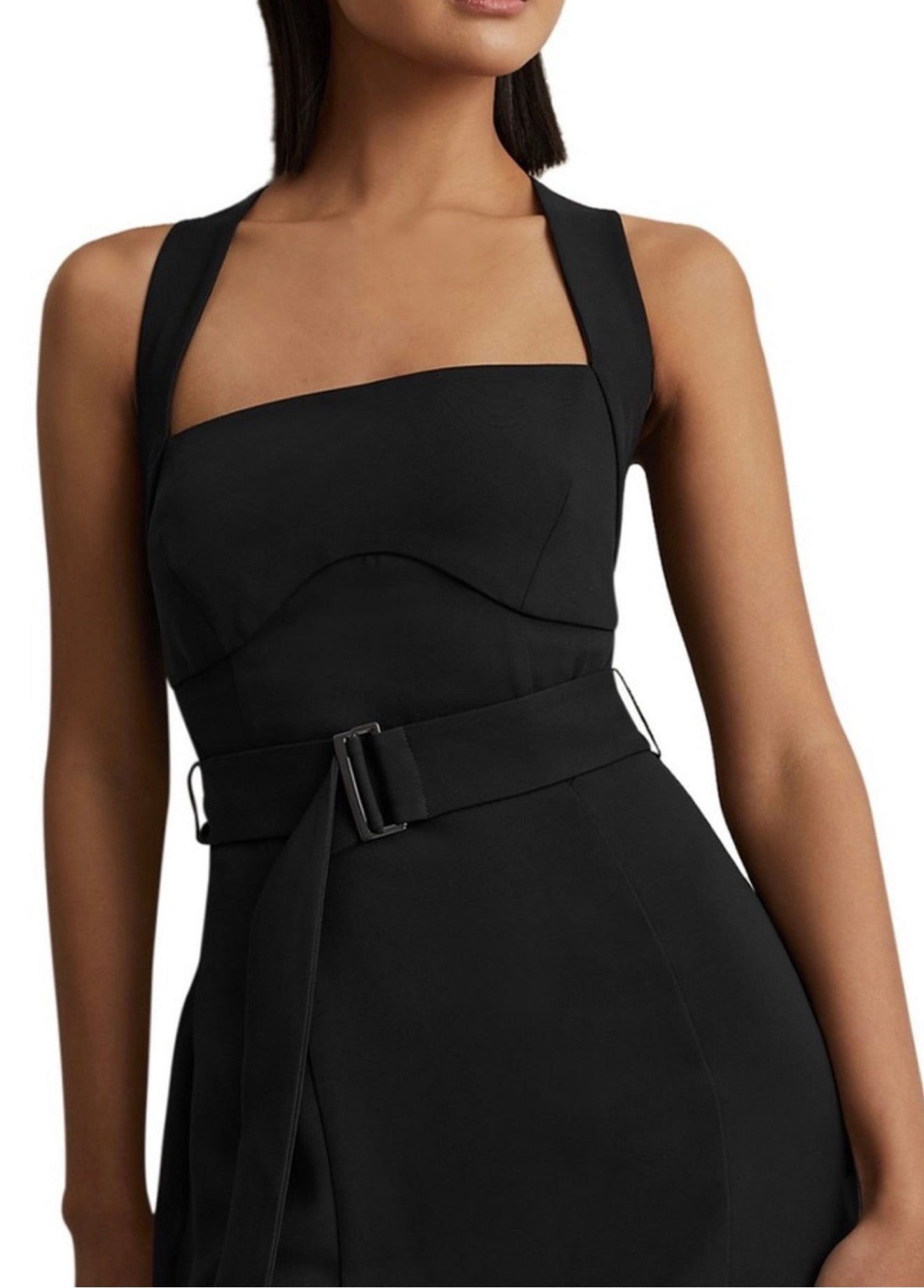 REISS
Nylah Cross-Back Bodycon Midi Dress black Sz 0 $385