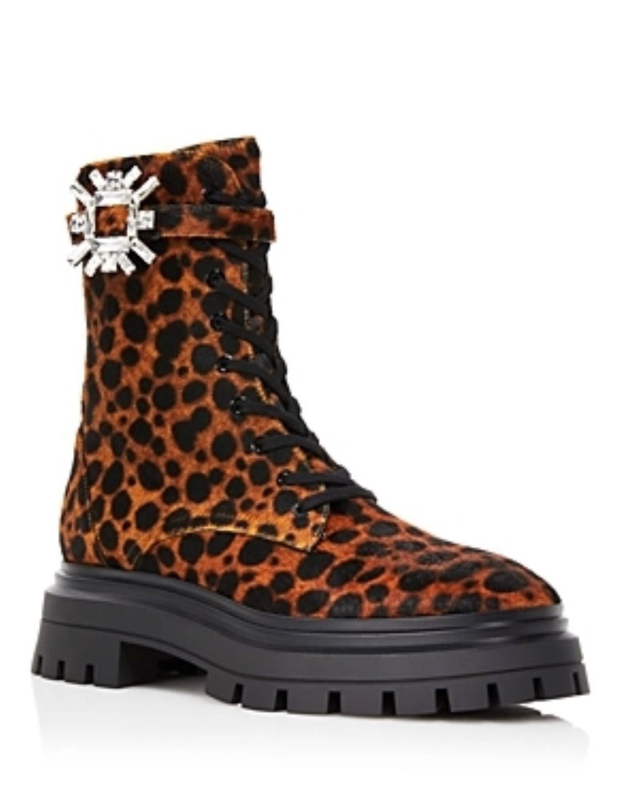 Stuart Weitzman Crystal Nova Bedford Leopard Calf Hair Combat Boots 7 

$895