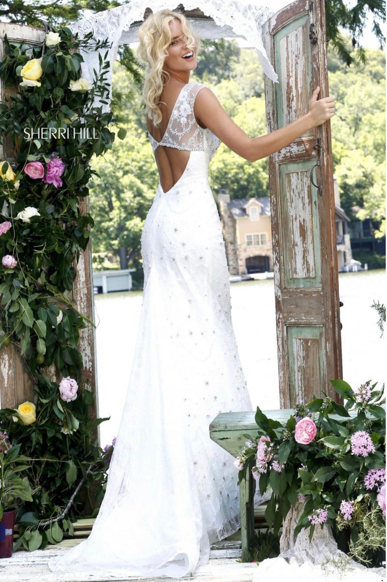 Sherri Hill Style 50069 Ivory Lace Mermaid Bridal Gown Size 2