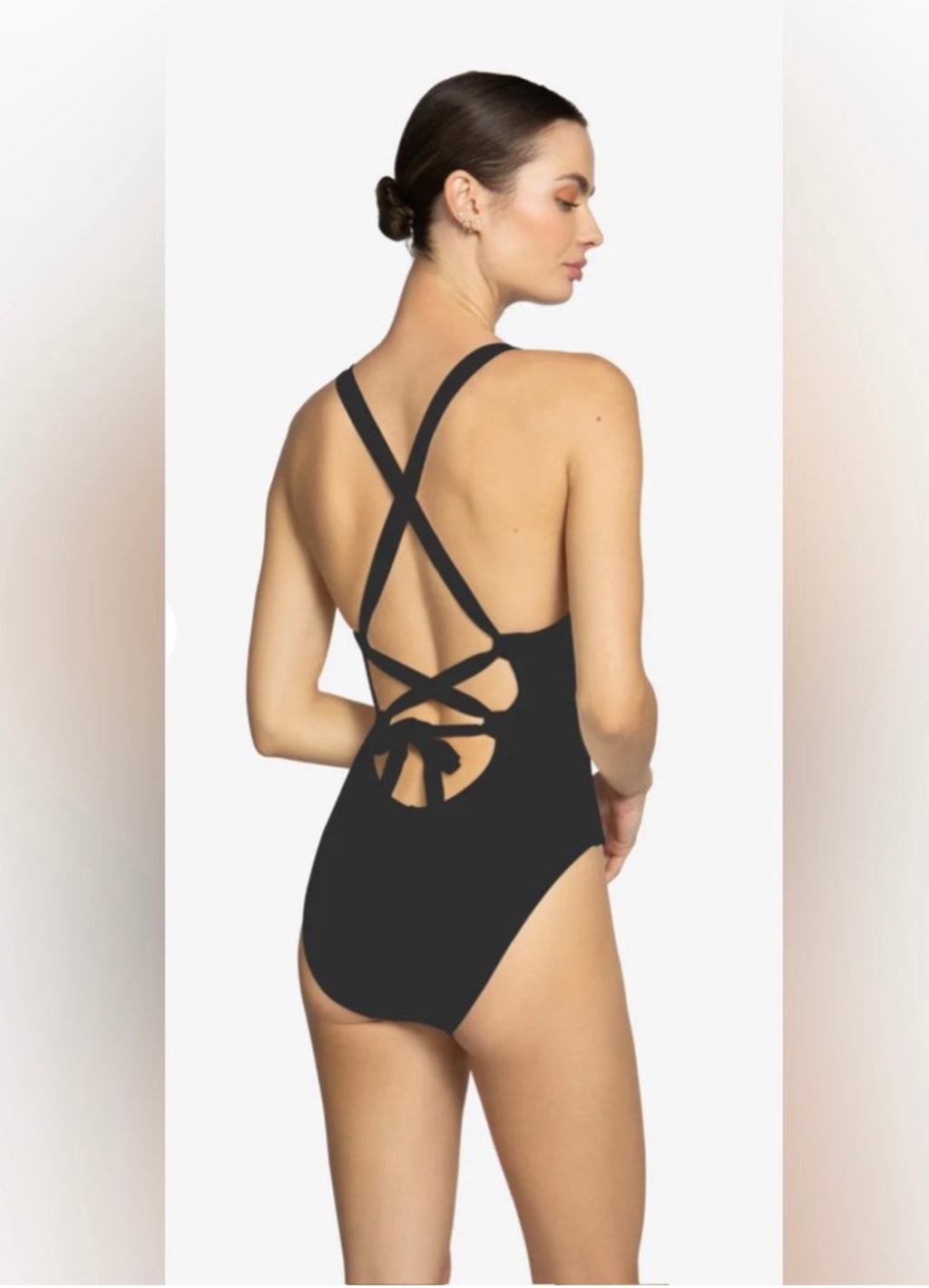 New! Robin Piccone Margot Lace-Up Back One-Piece Swimsuit Black Sz 8 $168