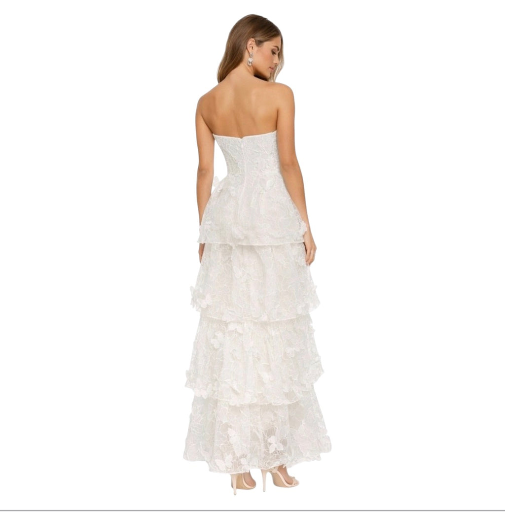 Dress the Population White 3D Butterfly Strapless Tiered Gown
XS