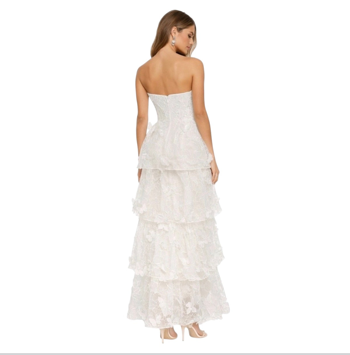 Dress the Population White 3D Butterfly Strapless Tiered Gown
XS